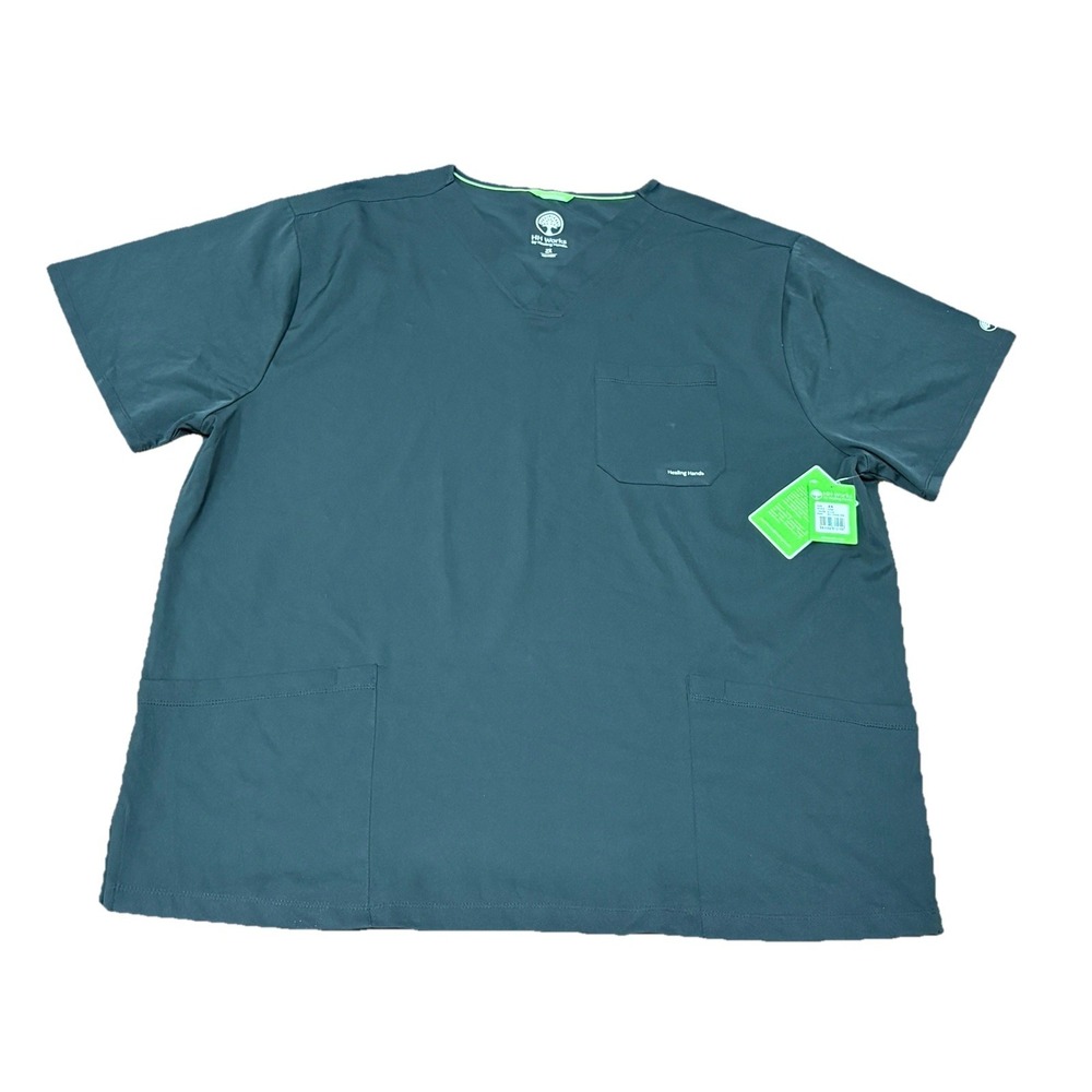 HH Works Healing Hands Women's Monica 4 Pocket V Neck Scrub Top 2X Black NWT